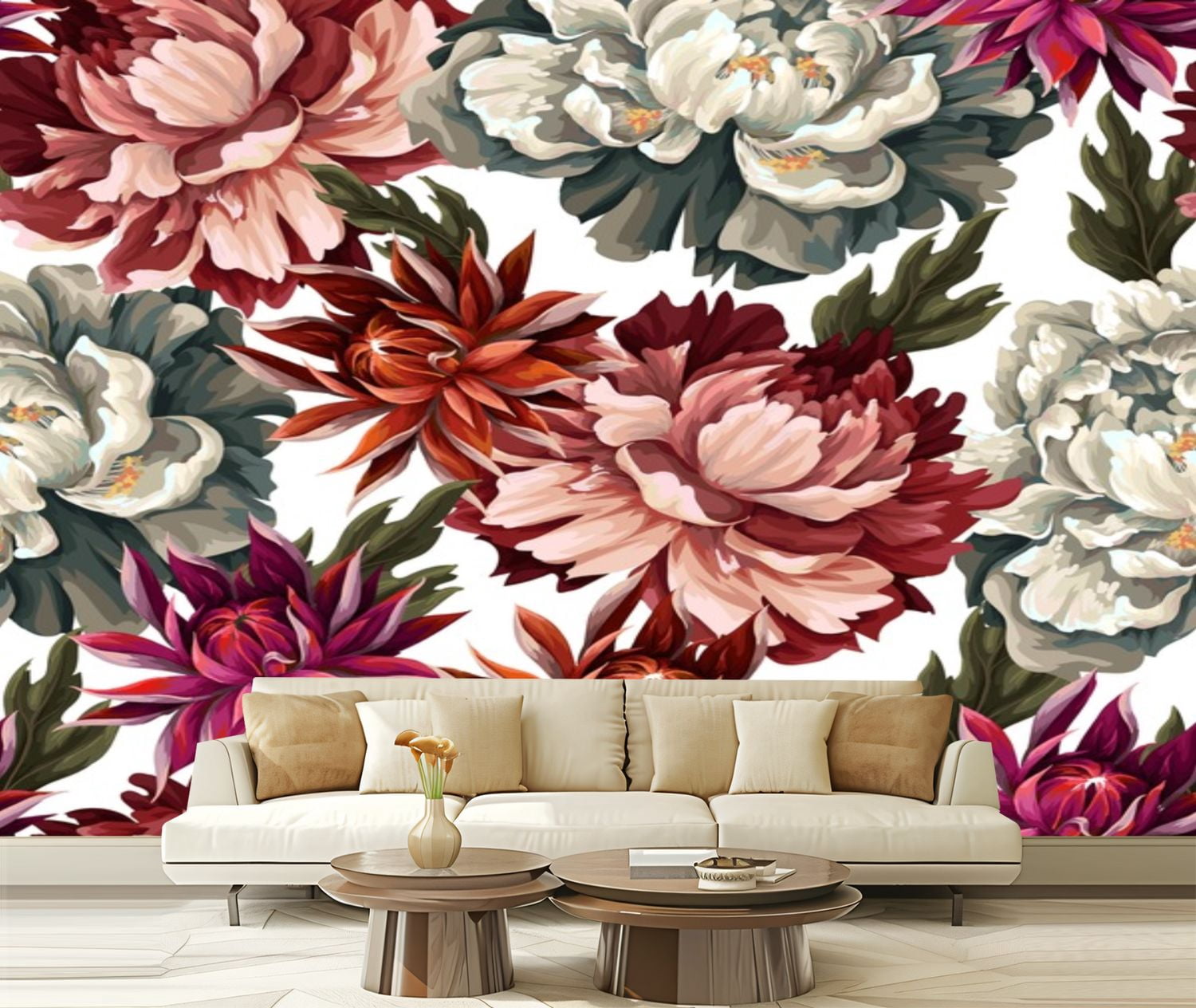 Peel and Stick Wallpaper Canvas Ornate seamless vintage peonies roses ...