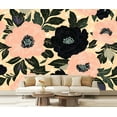 thumbnail image 1 of Peel and Stick Wallpaper Canvas Peach Flowers Black Flowers Green Leaves Botanical Patterns Soft Modern Art Wall Mural Decor Self Adhesive and Removable 69in x 98in, 1 of 8