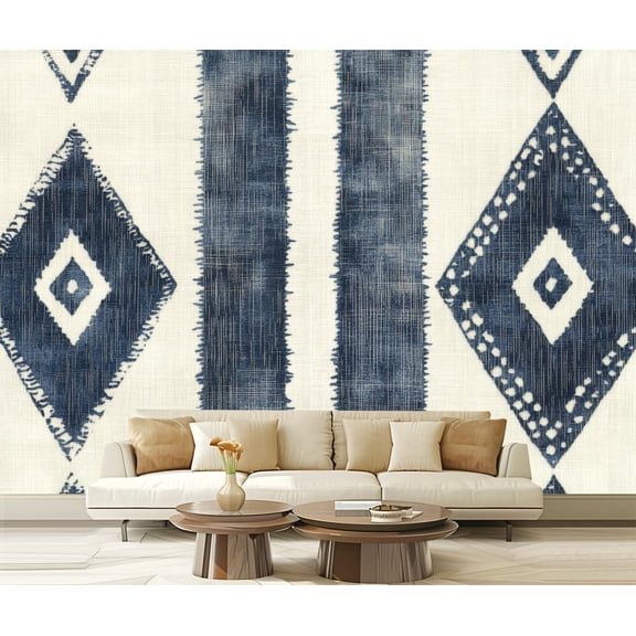 Peel and Stick Wallpaper Canvas Peel Stick Stripe Denim Diamond Shapes Vertical Lines Zigzag Edges Modern Art Wall Mural Decor Self Adhesive and Removable 69in x 98in