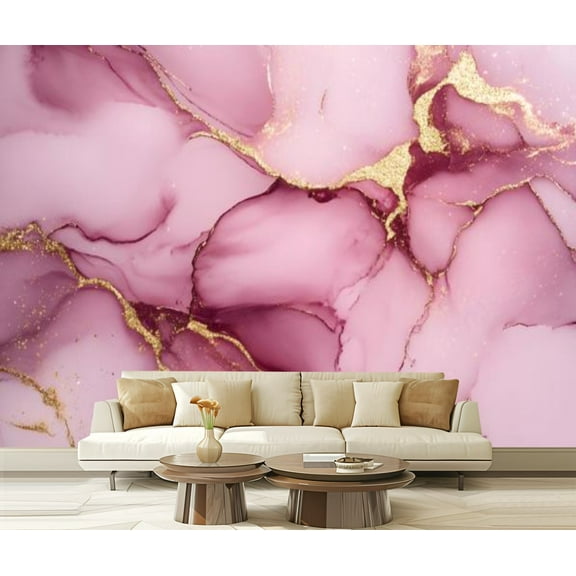 Peel and Stick Wallpaper Canvas Pink Marble Blush Pink Abstract Gold Foil Pink White Pink Gold Modern Modern Art Wall Mural Decor Self Adhesive and Removable 69in x 98in
