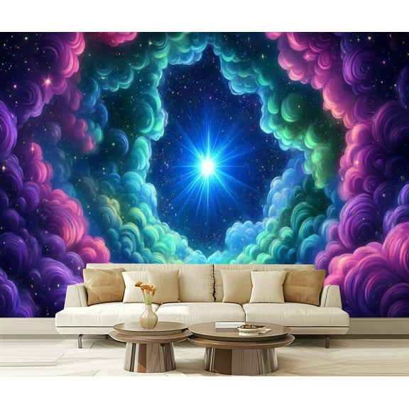 Peel and Stick Wallpaper Canvas Radiant Blue Star Illumines Vivid Nebula Artwork Radiant Starburst Modern Art Wall Mural Decor Self Adhesive and Removable 69in x 98in