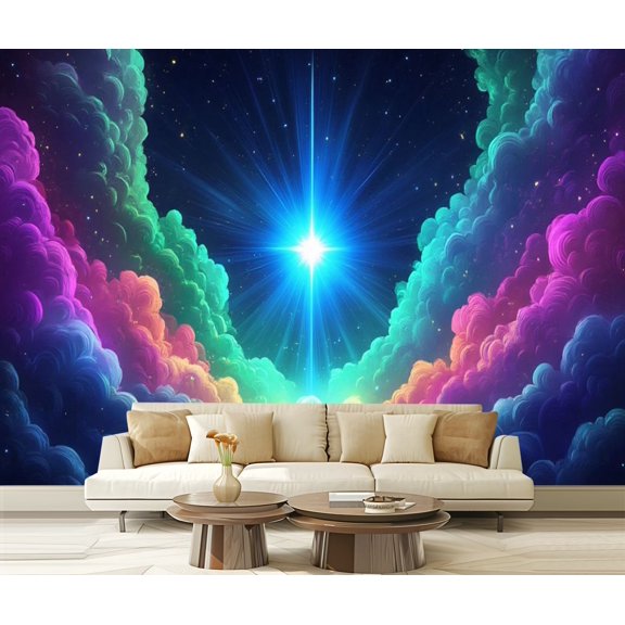 Peel and Stick Wallpaper Canvas Radiant Blue Star Illumines Vivid Nebula Artwork Radiant Starburst Modern Art Wall Mural Decor Self Adhesive and Removable 69in x 98in
