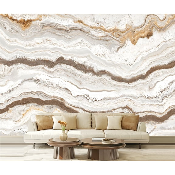 Peel and Stick Wallpaper Canvas Removable 13 Stylish Kitchen Bathroom Brown Hues White Veins Stone Modern Art Wall Mural Decor Self Adhesive and Removable 69in x 98in