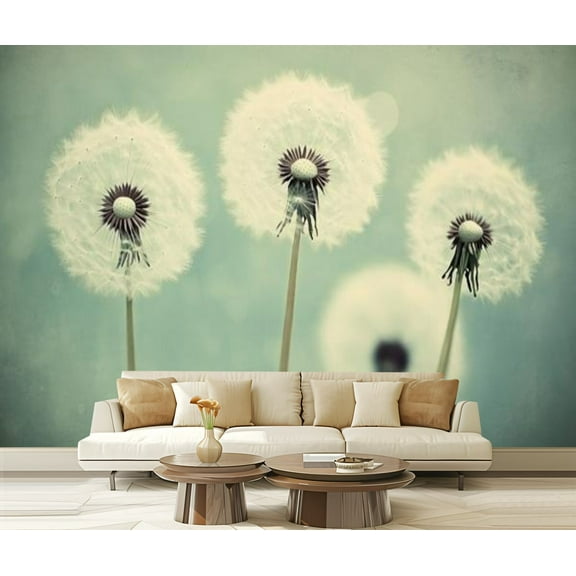 Peel and Stick Wallpaper Canvas Retro Soft Colored Dandelion Composition Bokeh Style Vintage Modern Art Wall Mural Decor Self Adhesive and Removable 69in x 98in