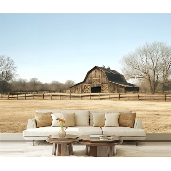 Peel and Stick Wallpaper Canvas Rustic Farmhouse Vintage Barn Country Field Landscape Rustic Barn Open Modern Art Wall Mural Decor Self Adhesive and Removable 69in x 98in
