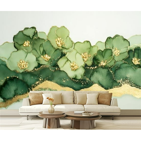 Peel and Stick Wallpaper Canvas Sage Green Abstract Green Minimalist Modern Beige Gold Green Green Modern Art Wall Mural Decor Self Adhesive and Removable 69in x 98in