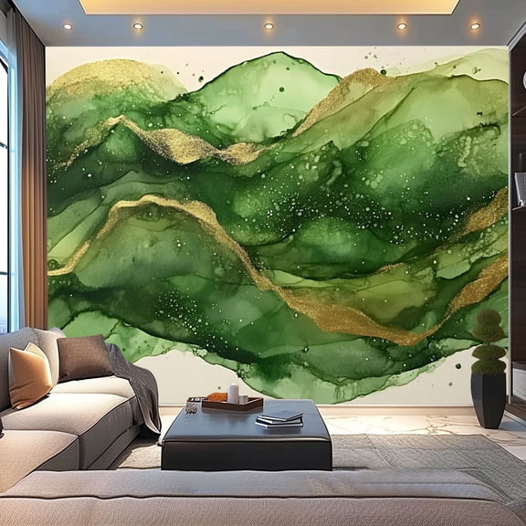 Peel and Stick Wallpaper Canvas Sage Green Abstract Green Minimalist Modern Marble Line Beige Gold Modern Art Wall Mural Decor Self Adhesive and Removable 100in x 144in