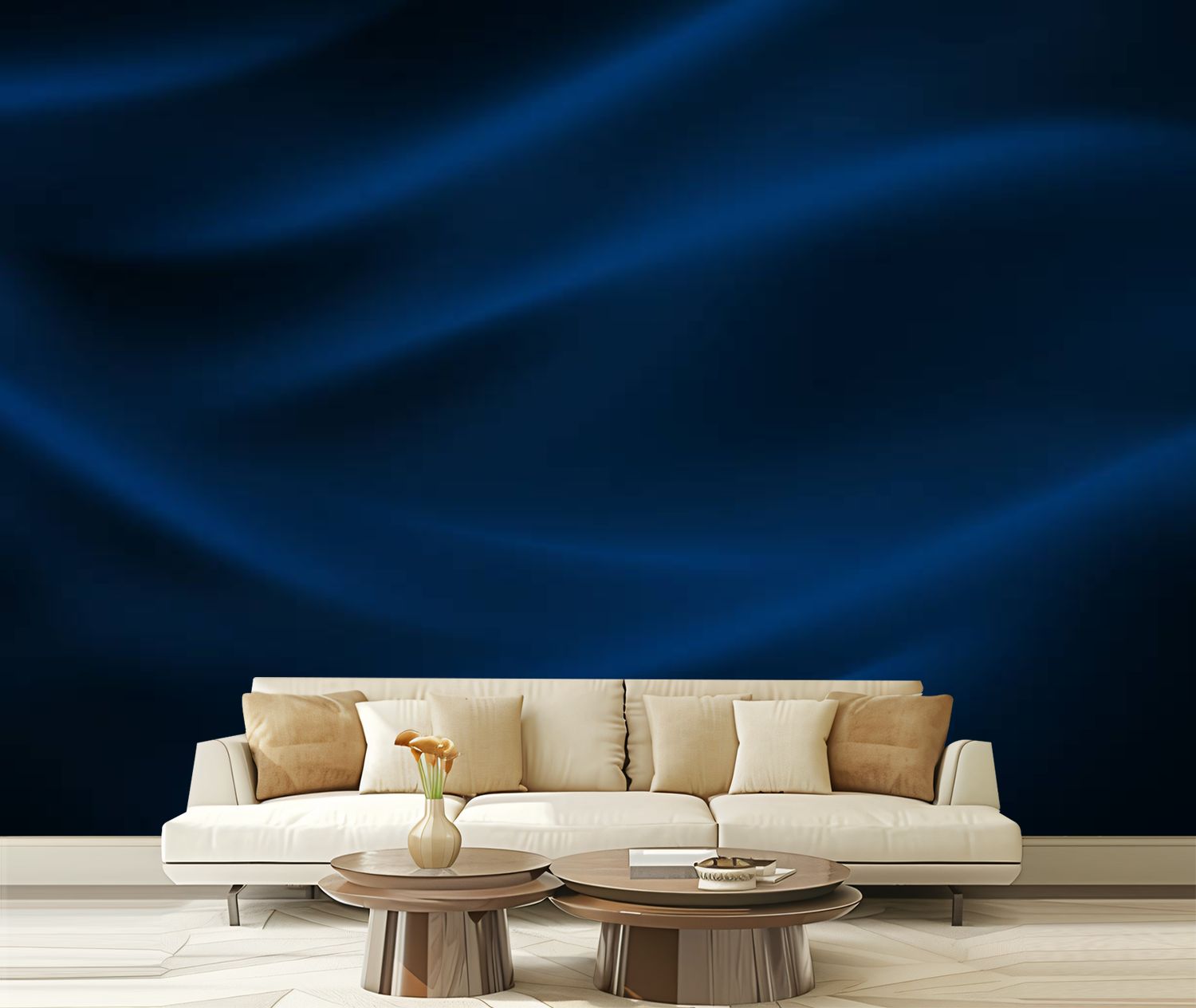 Peel and Stick Wallpaper Canvas Sea Wave Abstract Navy Blue Black Neon ...