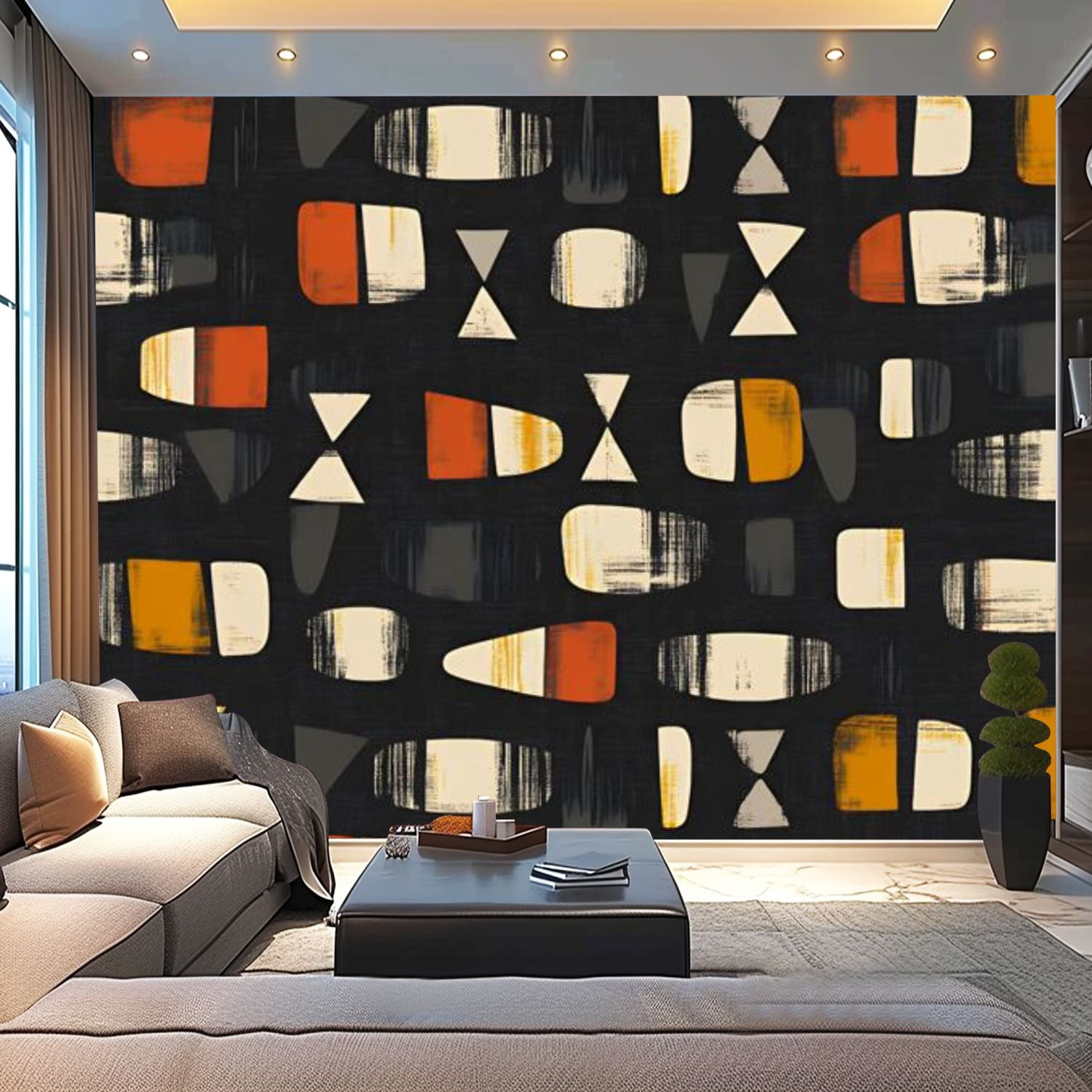Peel and Stick Wallpaper Canvas Seamless Abstract Mid Century Modern ...