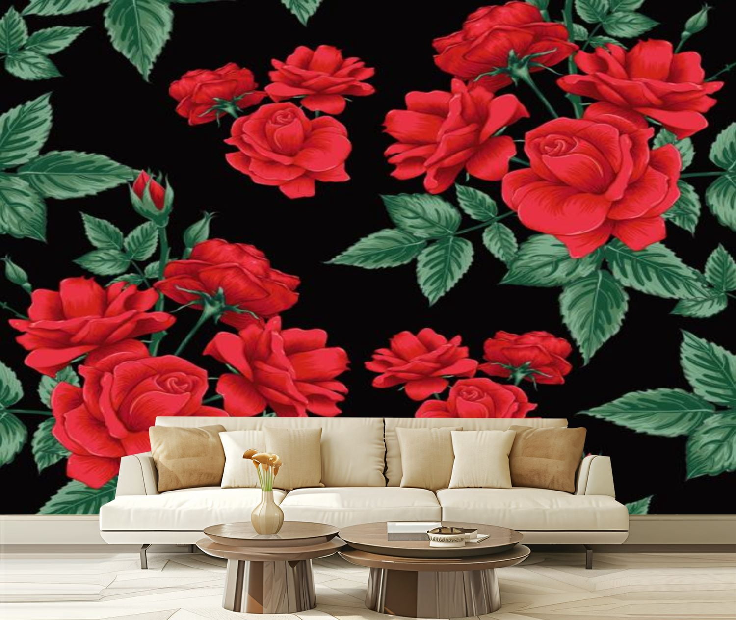 Peel and Stick Wallpaper Canvas Seamless beautiful red Rose flowers ...