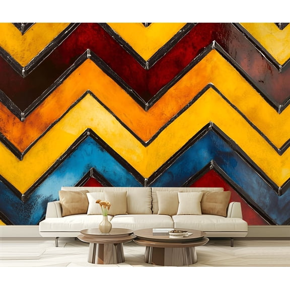 Peel and Stick Wallpaper Canvas Stained Glass Shapes Diagonal Lines Intersecting Colors Textured Look Modern Art Wall Mural Decor Self Adhesive and Removable 69in x 98in