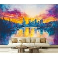 thumbnail image 1 of Peel and Stick Wallpaper Canvas Sunrise Sunset Boats Sea Reflection Skyline Water Impressionism Modern Art Wall Mural Decor Self Adhesive and Removable 69in x 98in, 1 of 6