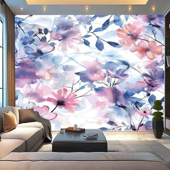 Peel and Stick Wallpaper Canvas Sweet flower watercolor seamless soft pastel colors water color Modern Art Wall Mural Decor Self Adhesive and Removable 100in x 144in