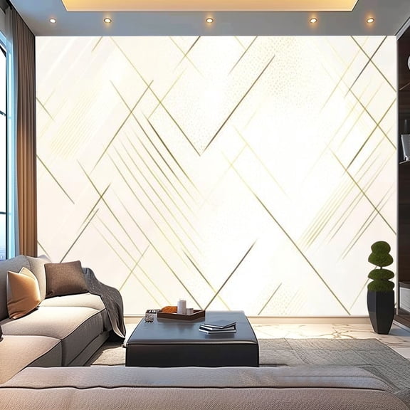 Peel and Stick Wallpaper Canvas Thin Diagonal Lines Intersecting Paths Golden Highlights Textured Modern Art Wall Mural Decor Self Adhesive and Removable 100in x 144in