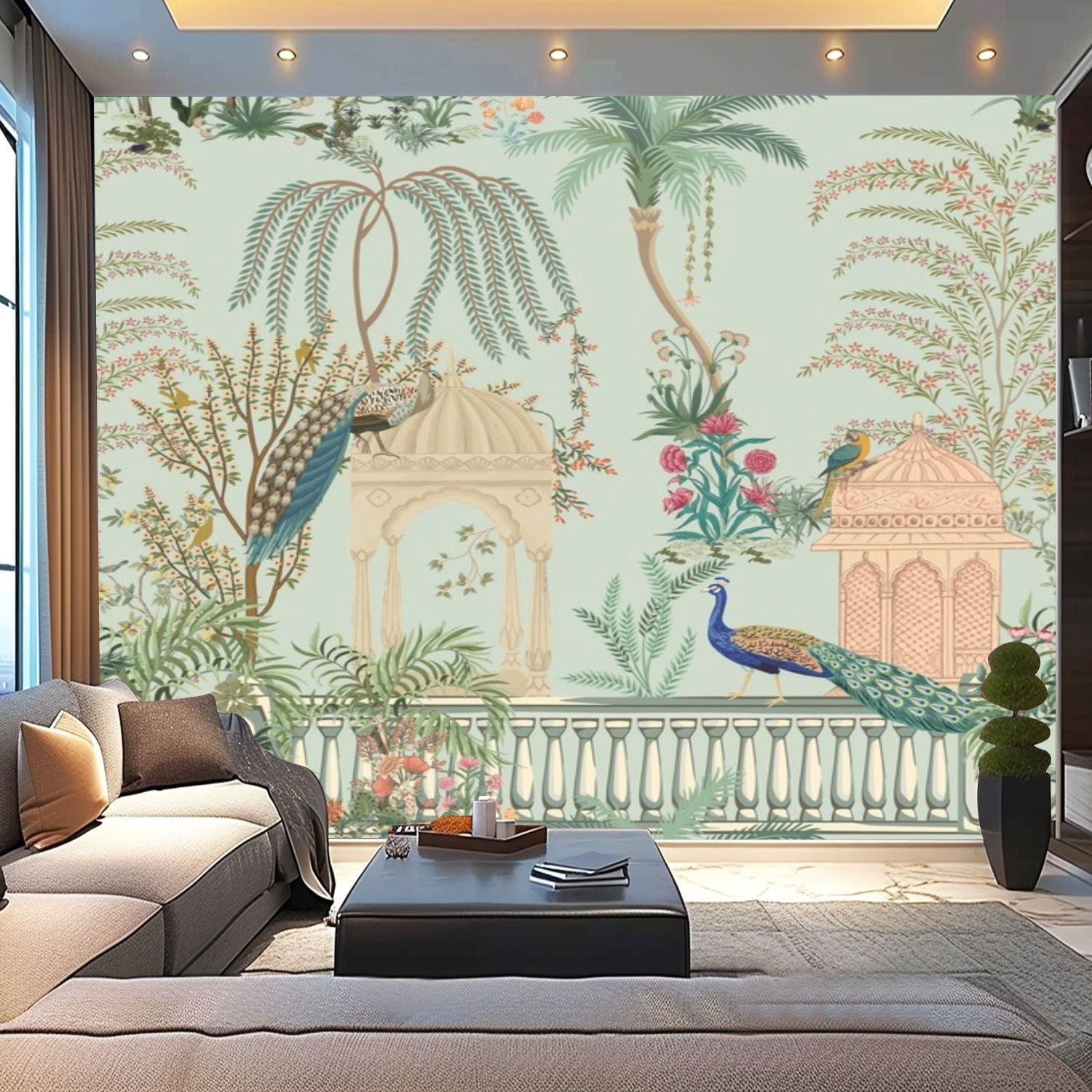 Peel and Stick Wallpaper Canvas Traditional Mughal garden arch plant ...