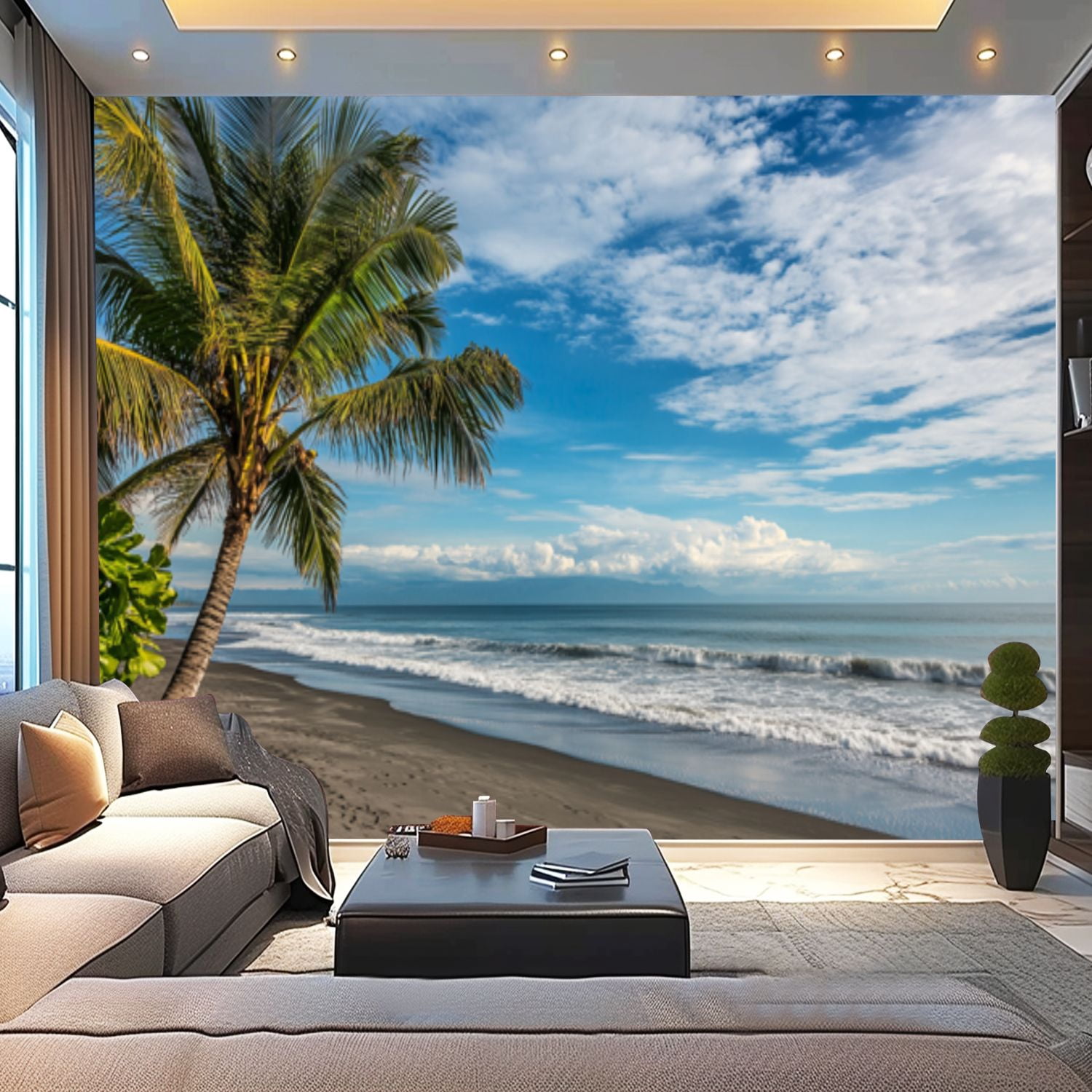 Peel and Stick Wallpaper Canvas Tropical Beach Ocean Waves Coastal ...