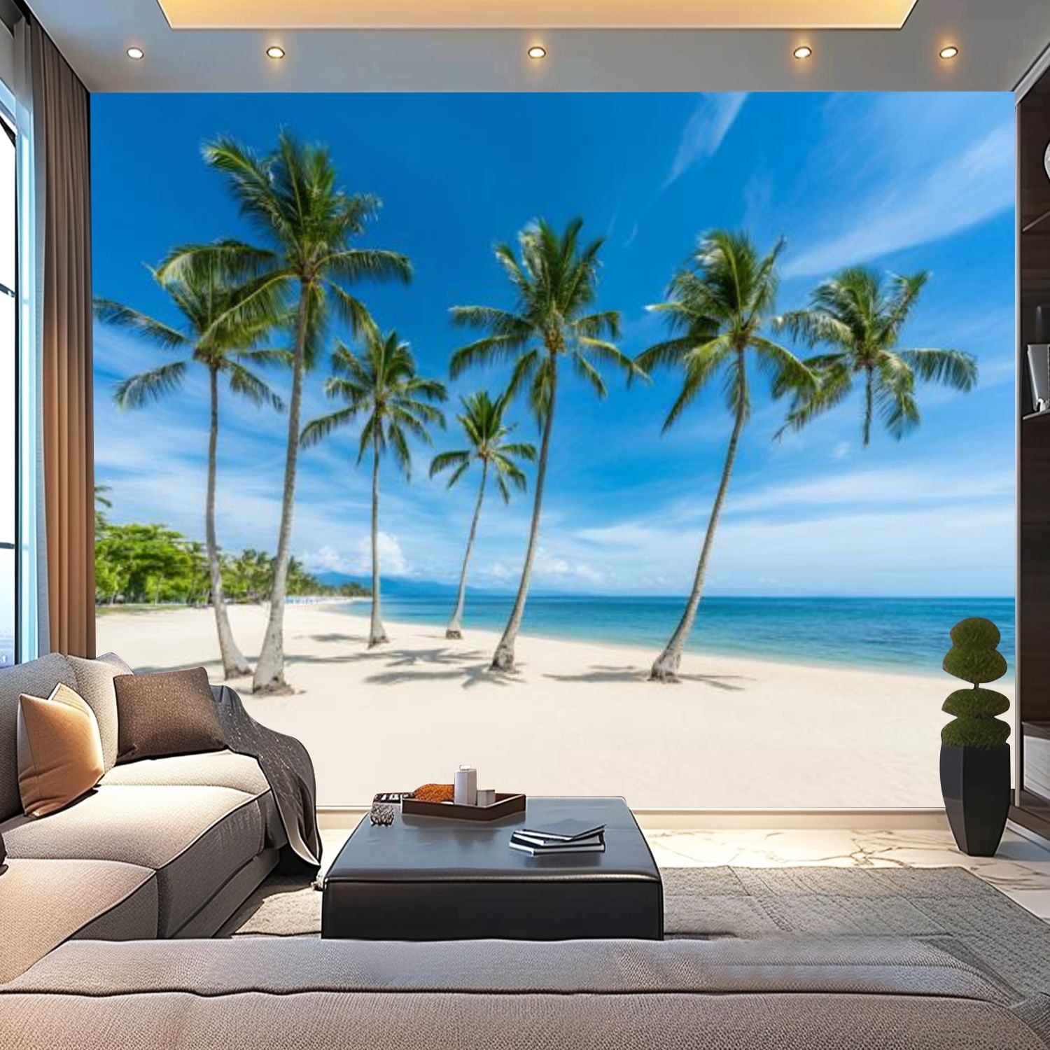 Peel and Stick Wallpaper Canvas Tropical Palm Sand Beach Palm Trees ...