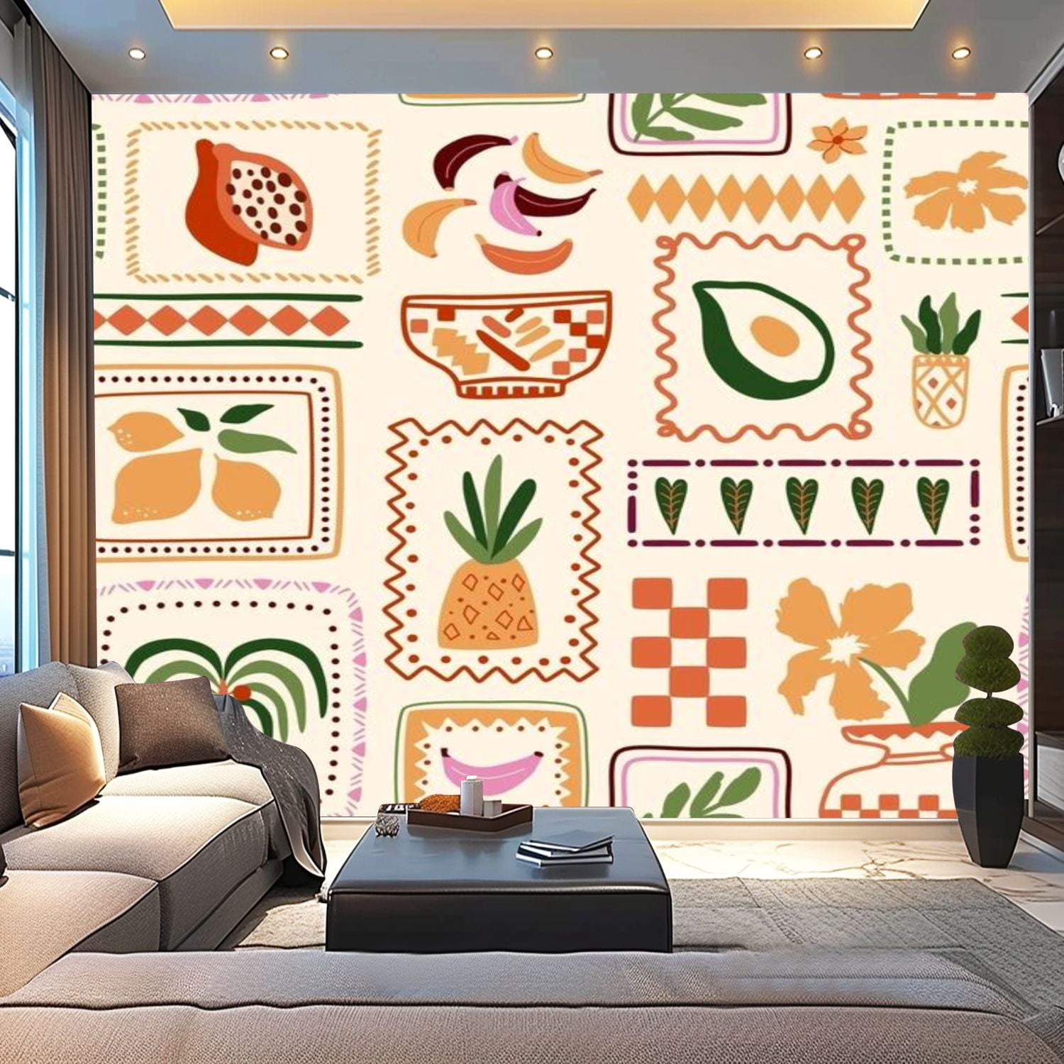 Peel and Stick Wallpaper Canvas Tropical patchwork seamless Summer ...