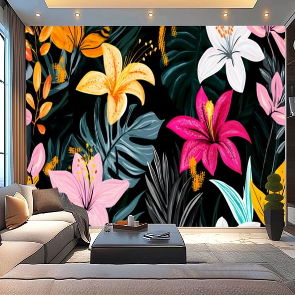 Peel and Stick Wallpaper Canvas Vivid Textile Fabric Seamless Print Cute Bright Abstract Flowers Modern Art Wall Mural Decor Self Adhesive and Removable 100in x 144in
