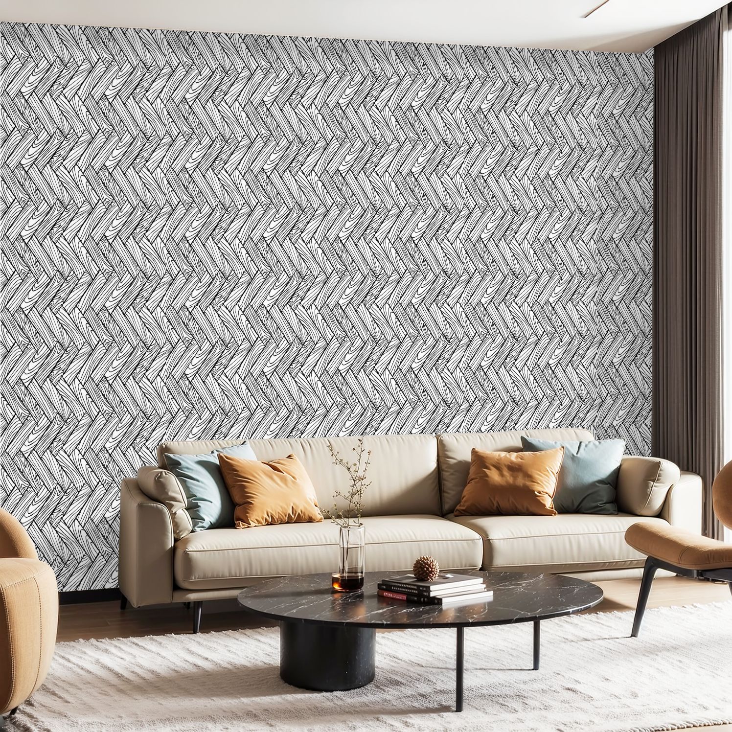 Peel and Stick Wallpaper Canvas Wallpaper Black white simple wooden ...