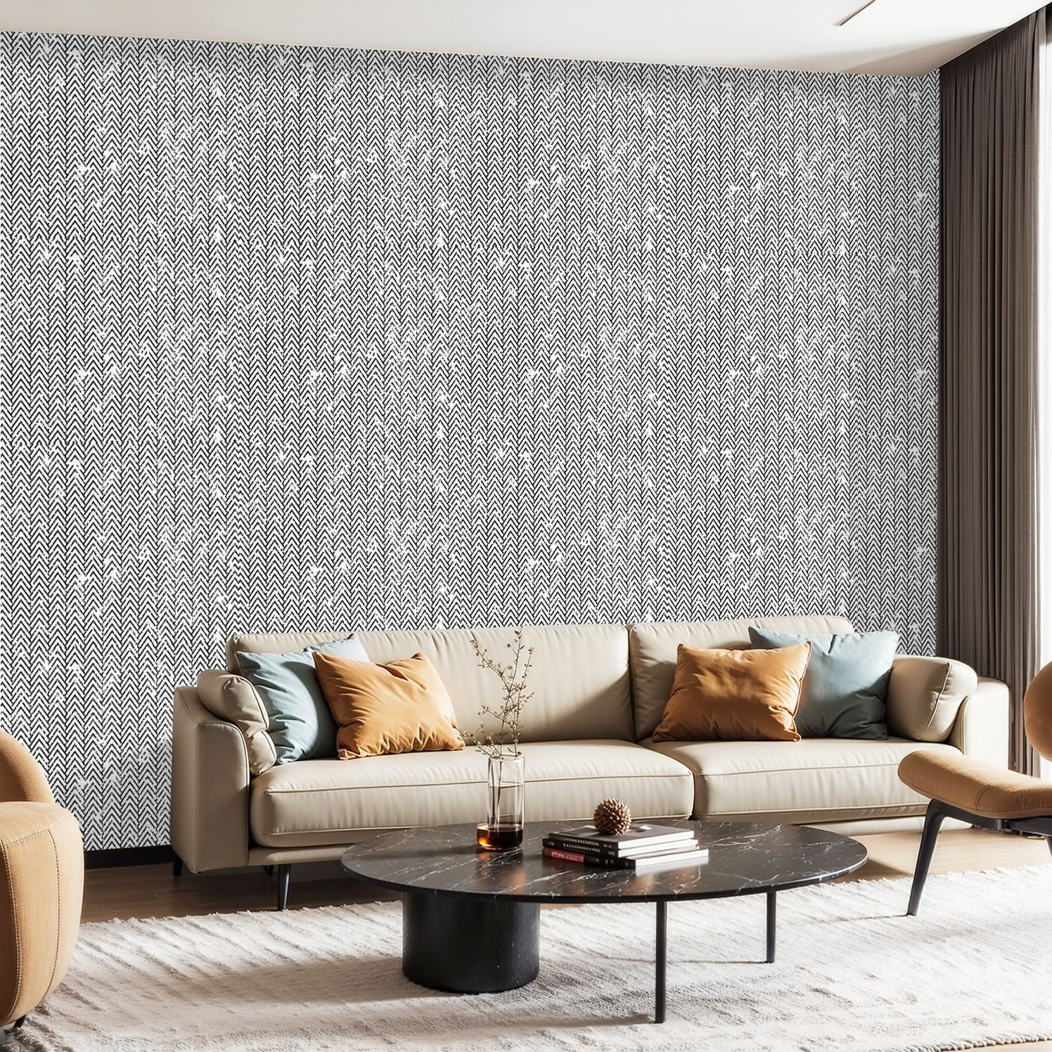 Peel and Stick Wallpaper Canvas Wallpaper Herringbone Hand Drawn Style ...