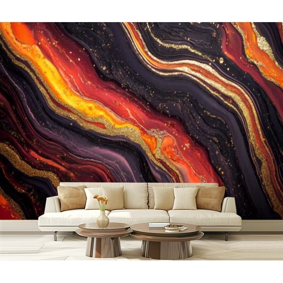 Peel and Stick Wallpaper Canvas Water Marble Texture Hot Volcanic Lava Red Orange Swirls Marble like Modern Art Wall Mural Decor Self Adhesive and Removable 69in x 98in