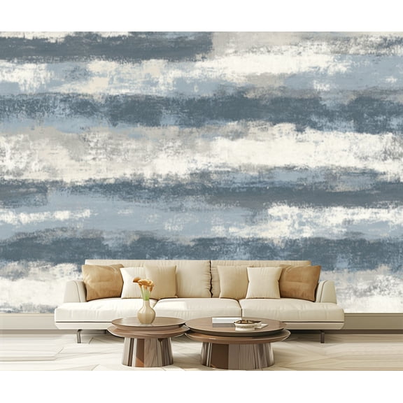 Peel and Stick Wallpaper Canvas Whisper Blue Classic Faux Grasscloth Horizontal Lines Blended Colors Modern Art Wall Mural Decor Self Adhesive and Removable 69in x 98in