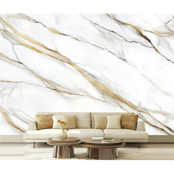 Peel and Stick Wallpaper Canvas White Gold Marble Texture Marble Gold Veins White Smooth Surface Modern Art Wall Mural Decor Self Adhesive and Removable 69in x 98in