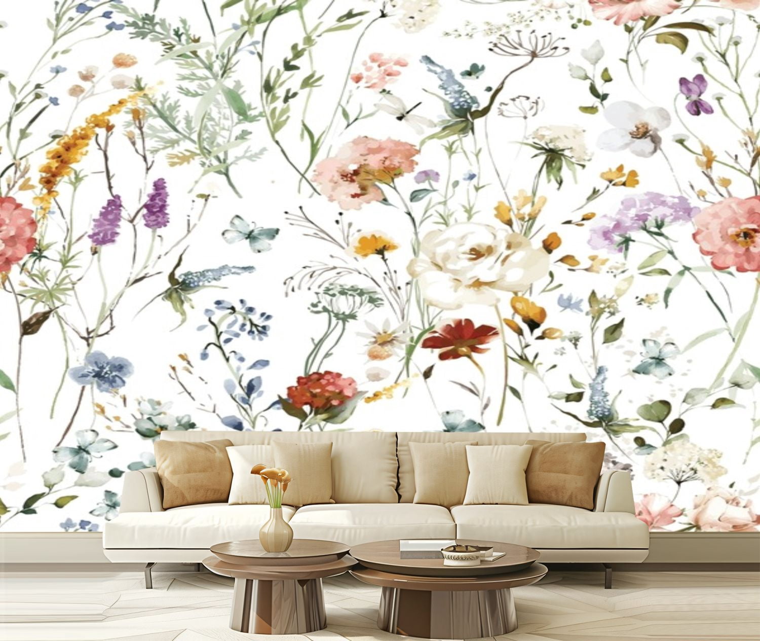 Peel and Stick Wallpaper Canvas Wildflower Watercolor Seamless Garden ...