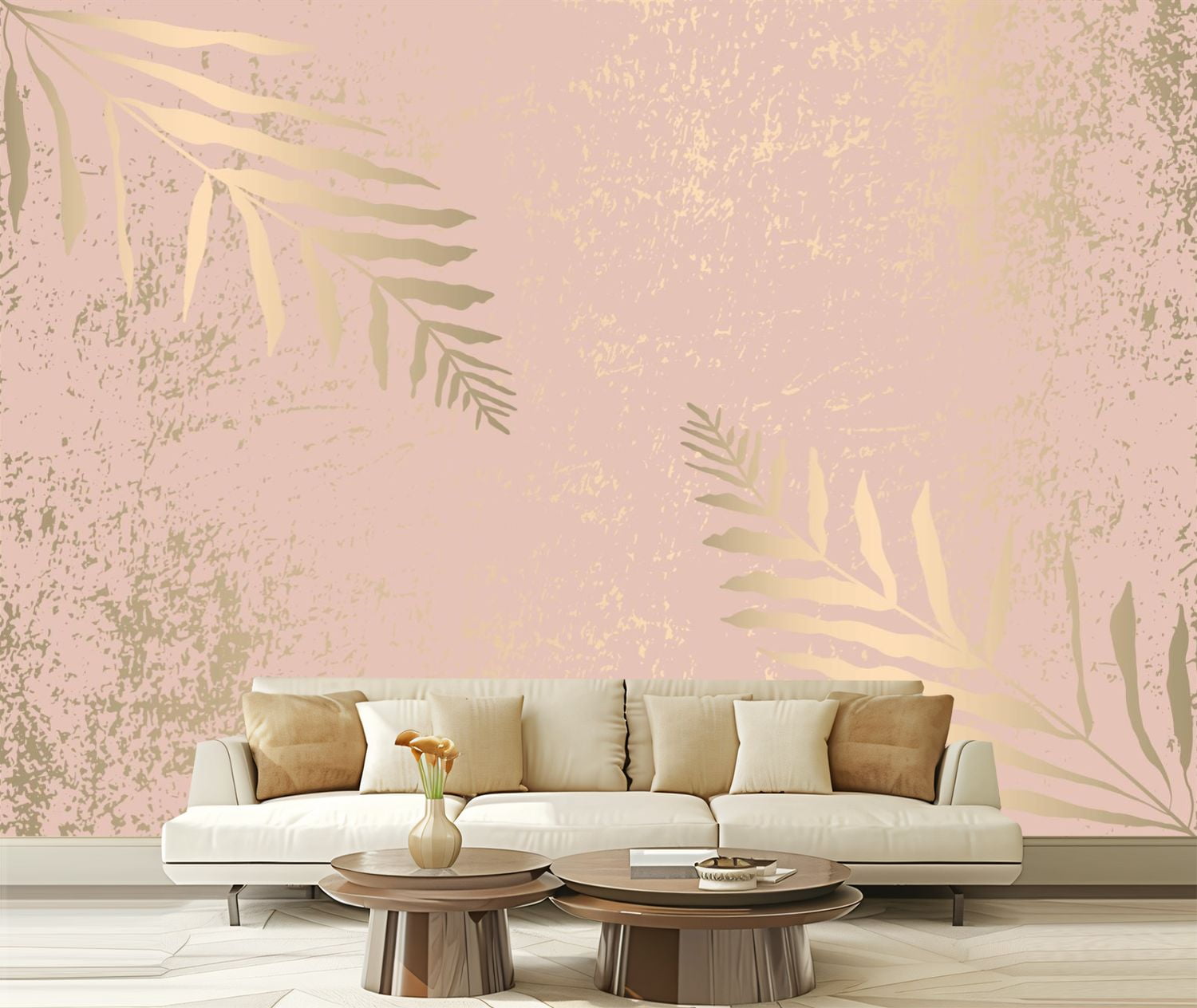 Peel and Stick Wallpaper Canvas abstract floral pastel dusty pink gold ...