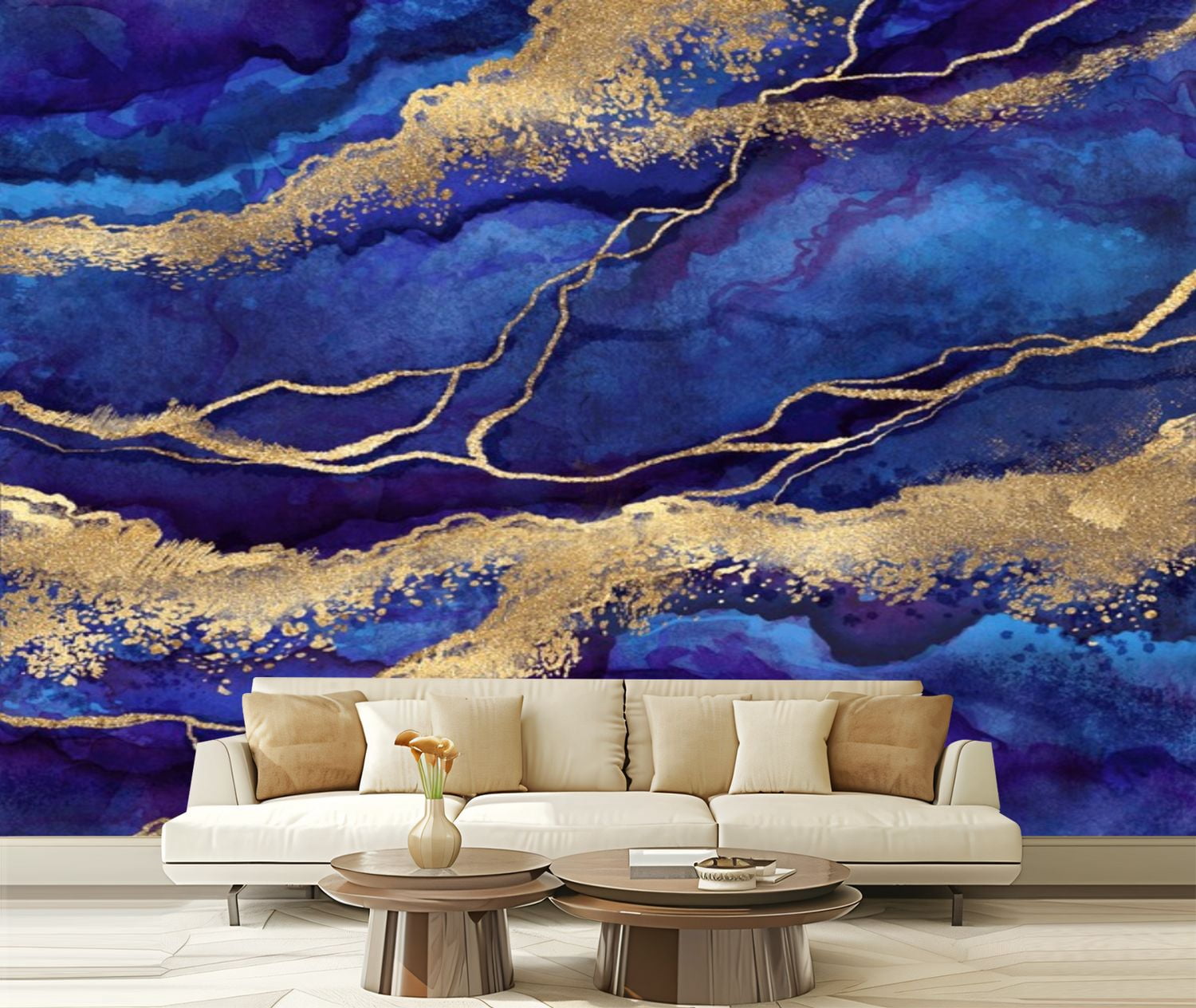 Peel and Stick Wallpaper Canvas blue fake marble stone texture golden ...