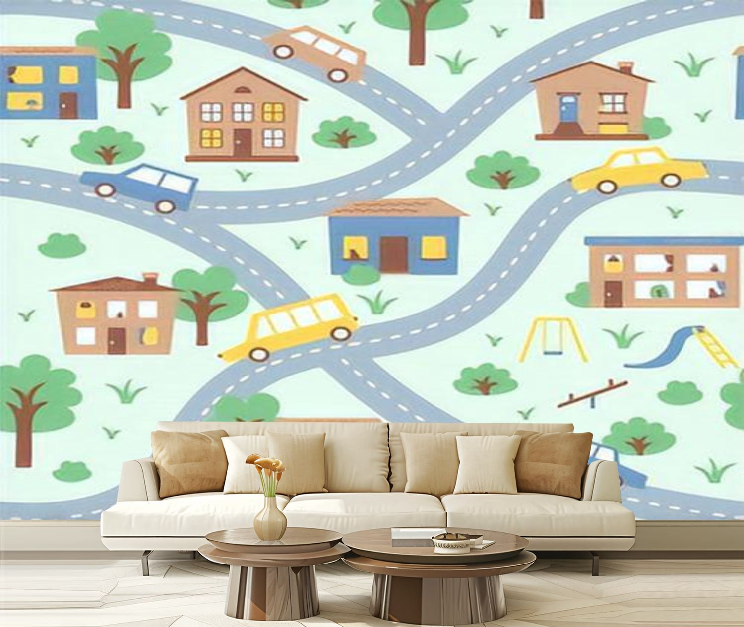 Peel and Stick Wallpaper Canvas simple map pretty town streets moving ...