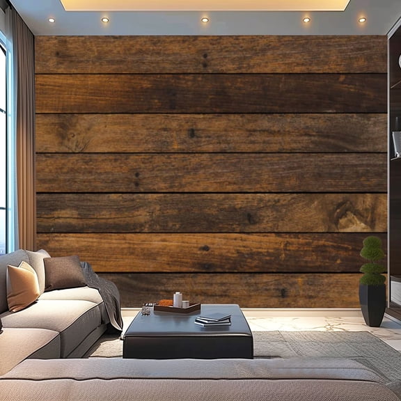 Peel and Stick Wallpaper Canvas vintage aged dark brown color wooden stripe backgrounds texture for Modern Art Wall Mural Decor Self Adhesive and Removable 100in x 144in