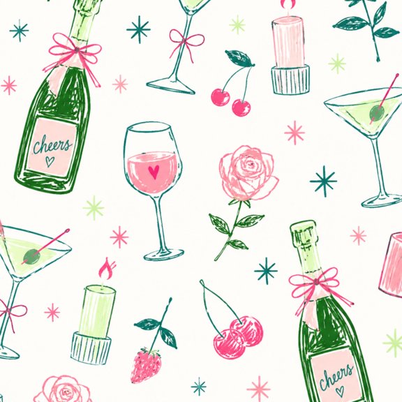 Peel and Stick Wallpaper Celebration Champagne Bottles Cocktails Roses Cherries Wall Mural 17.7in x 9.8ft Self Adhesive Removable Contact Paper Renter Friendly for Bedroom Living Room