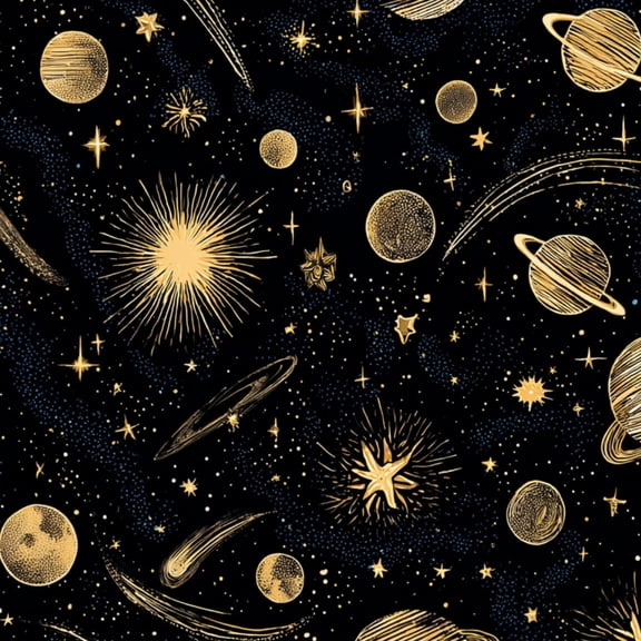 Peel and Stick Wallpaper Celestial Space Gold Stars Planets Cosmic Elements Black Wall Mural 23.6in x 9.8ft Self Adhesive Removable Wall Paper Renter Friendly Wallpaper for Nursery Bedroom Cabinets