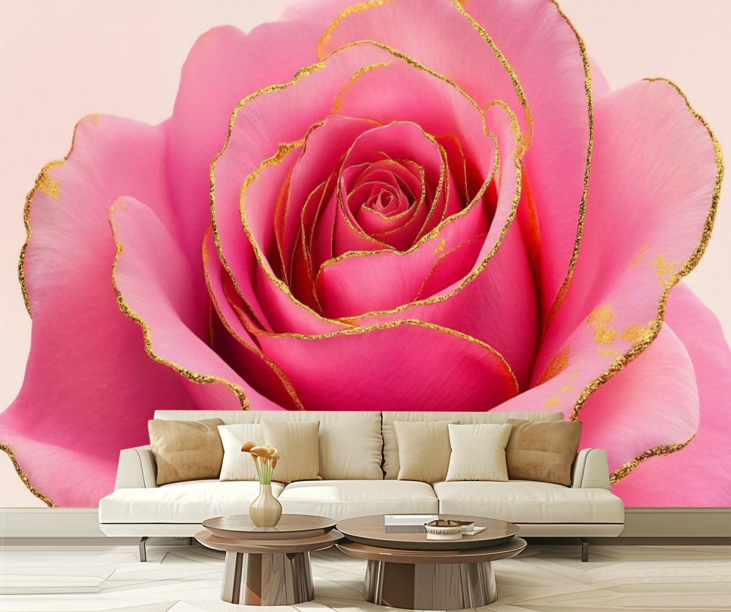 Peel and Stick Wallpaper Chic Rose Pink Gold Rose Romantic Flower Roses ...