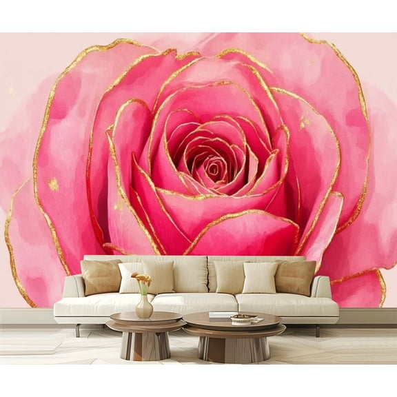 Peel and Stick Wallpaper Chic Rose Pink Gold Rose Romantic Flower Roses Mural Rose Petals Modern Art Wall Mural Decor Self Adhesive and Removable 69in x 98in