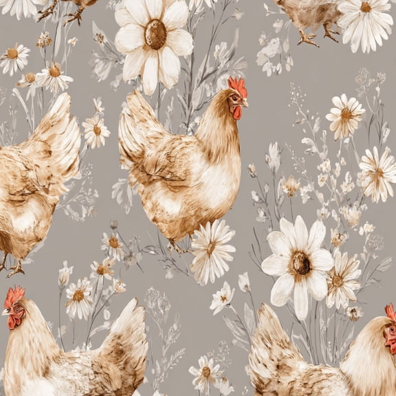 Peel and Stick Wallpaper Chicken Daisy Floral Farmhouse Soft Beige Gray Watercolor Wall Mural 17.7in x 9.8ft Self Adhesive Removable Wall Paper Renter Friendly Wallpaper Girls Bedroom Livingroom