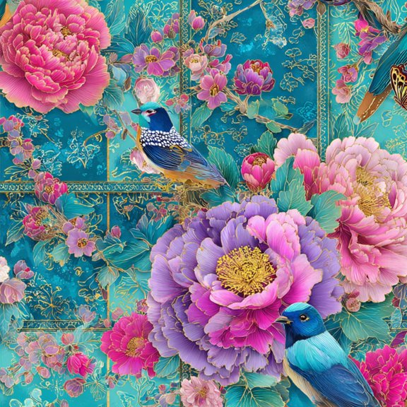 Peel and Stick Wallpaper Chinoiserie Flowers Birds 17.7"x118" Blooming Peonies Tropical Leaves Self Adhesive Contact Paper Removable Waterproof Wall Decor for Bedroom Kitchen Cabinets