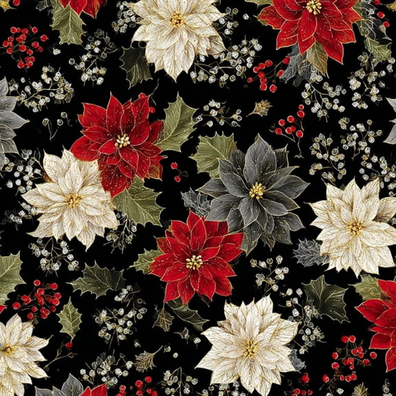 Peel and Stick Wallpaper Christmas Poinsettia Floral Red White Black Accents Wall Mural 17.7in x 9.8ft Self Adhesive Removable Wall Paper Renter Friendly Wallpaper for Nursery Bedroom Cabinets