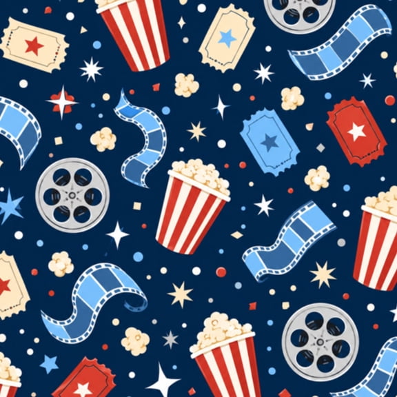 Peel and Stick Wallpaper Cinema blue 3d realistic objects popcorn tape Wall Mural 17.7in x 9.8ft Self Adhesive Removable Wall Paper Renter Friendly Wallpaper for Nursery Bedroom Cabinets