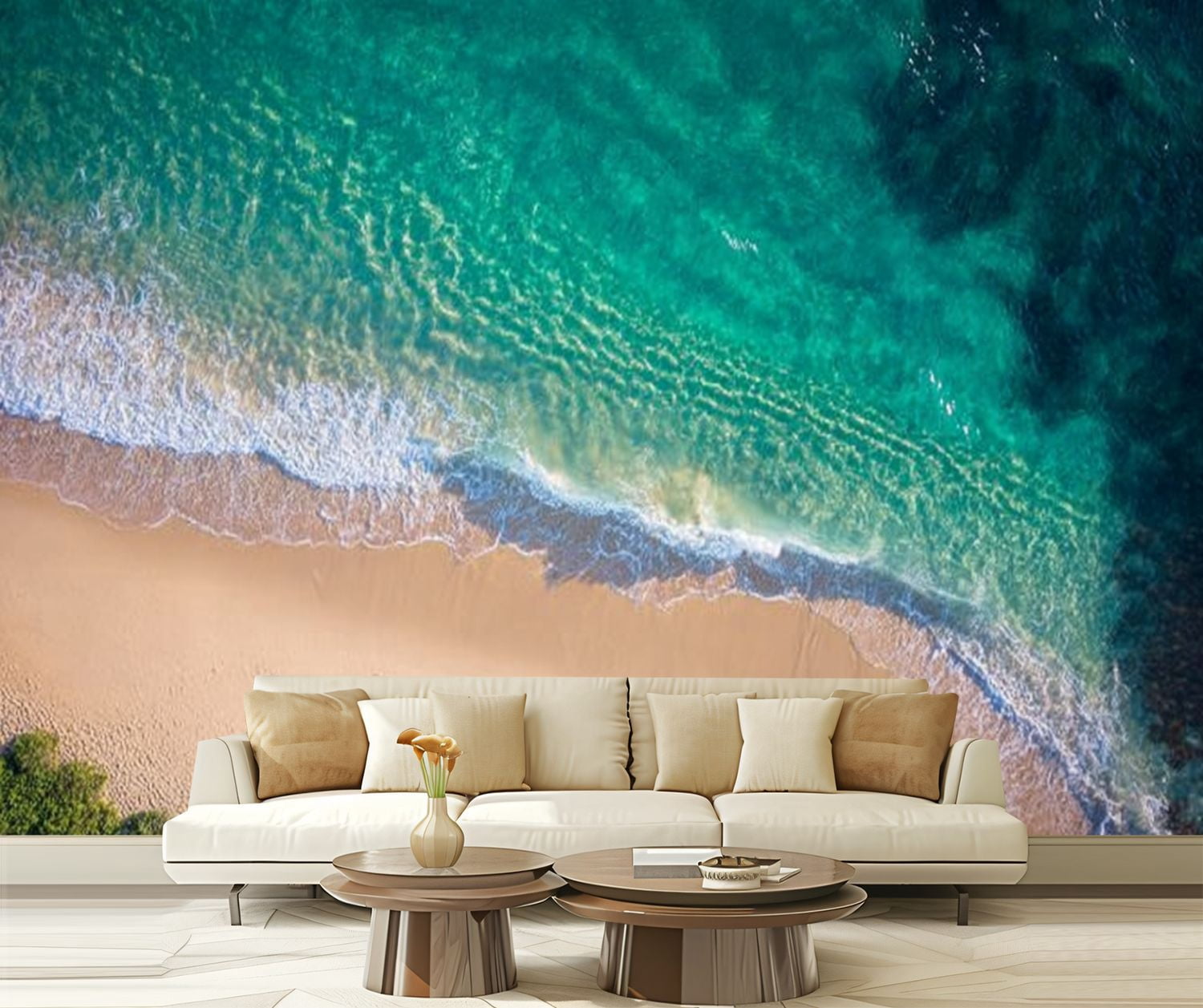 Peel and Stick Wallpaper Clean ocean waves breaking white sand beach turquoise emerald coloured Modern Art Wall Mural Decor Self Adhesive and Removable 69in x 98in
