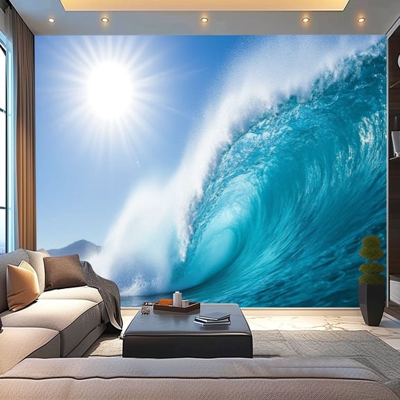 Peel and Stick Wallpaper Clear Ocean Wave Dream Surfing Destination Landscape Wave Water Ocean Modern Art Wall Mural Decor Self Adhesive and Removable 100in x 144in
