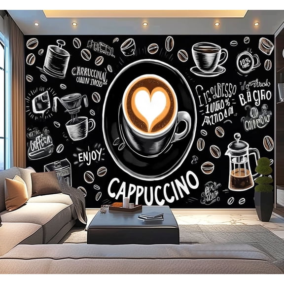 Peel and Stick Wallpaper Coffee Shop Removable Wall Mural Cafe Restaurant Snack Bar Coffee Cup Modern Art Wall Mural Decor Self Adhesive and Removable 100in x 144in