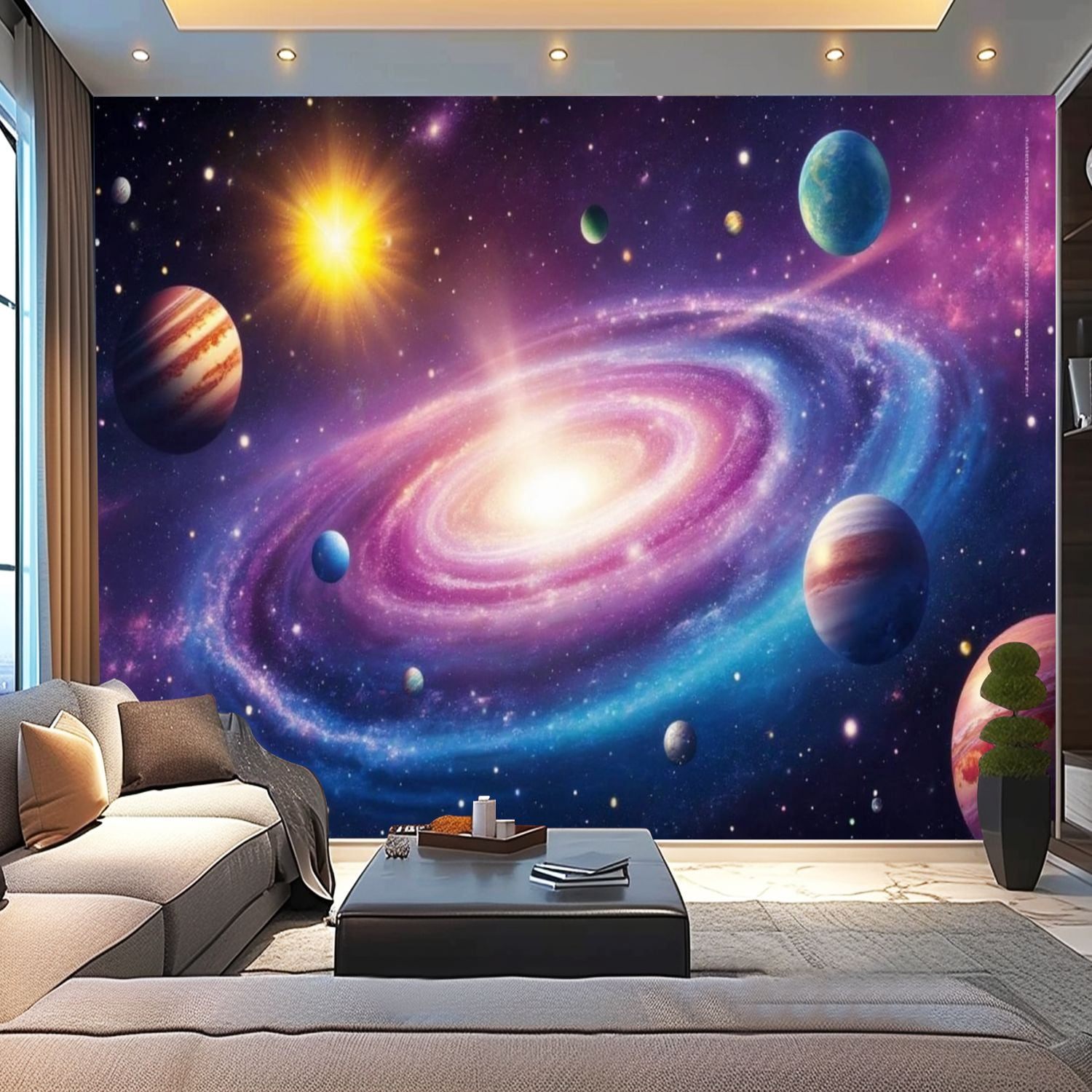 Peel and Stick Wallpaper Color Planet Galaxy Nursery Galaxy Stars Planets Nebula Spiral Modern Art Wall Mural Decor Self Adhesive and Removable 100in x 144in
