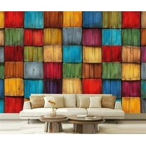 Peel and Stick Wallpaper Colorful 3D Wood Abstract Wall Mural Bedroom Colored Wooden Cubes Modern Art Wall Mural Decor Self Adhesive and Removable 69in x 98in