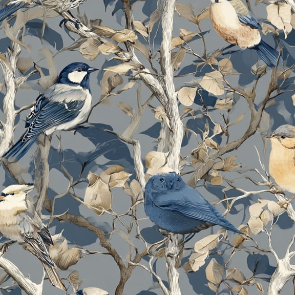 Peel and Stick Wallpaper Colorful Birds Perched Branches Blue Beige Leaves Wall Mural 23.6in x 9.8ft Self Adhesive Removable Wall Paper Renter Friendly Wallpaper for Bedroom Nursery Living Room