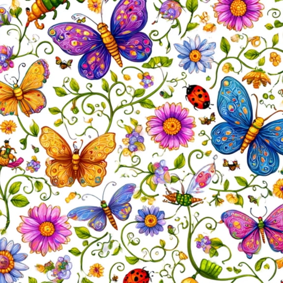 Peel and Stick Wallpaper Colorful Butterflies Flowers Bees Ladybugs White 24in x 118in Contact Paper Removable Self Adhesive Wall Mural Wall Decor for Bedroom Kitchen Cabinets