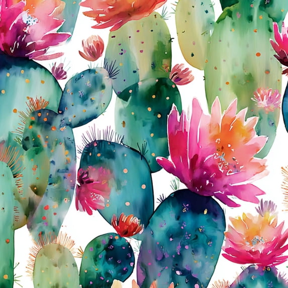 Peel and Stick Wallpaper Colorful Cactus Vibrant Pink Orange Flowers Watercolor Wall Mural 23.6in x 9.8ft Self Adhesive Removable Wall Paper Renter Friendly Wallpaper for Nursery Bedroom Cabinets