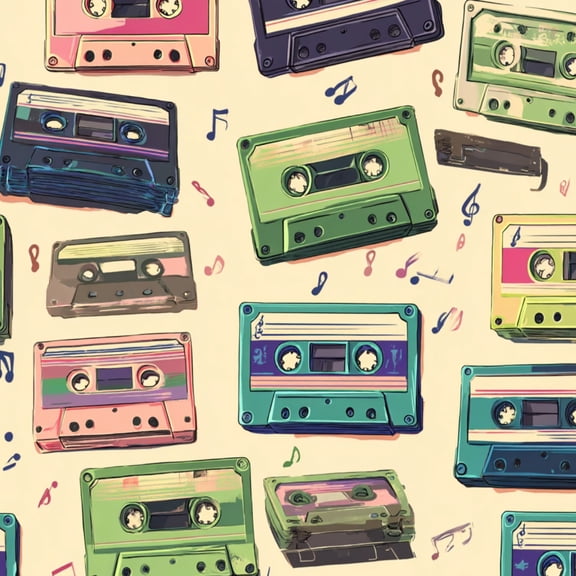 Peel and Stick Wallpaper Colorful Cassette Tape Musical Notes Retro Wall Mural 23.6in x 9.8ft Self Adhesive Removable Wall Paper Renter Friendly Wallpaper for Kids Bedroom Livingroom